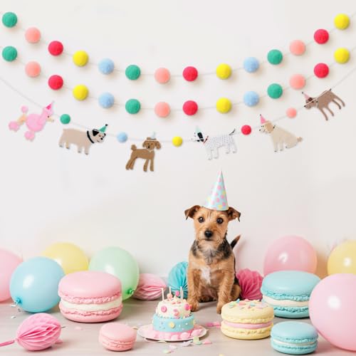 3-Piece Dog Felt Ball Garland - Colorful Pom Pom Banner for Party Decor