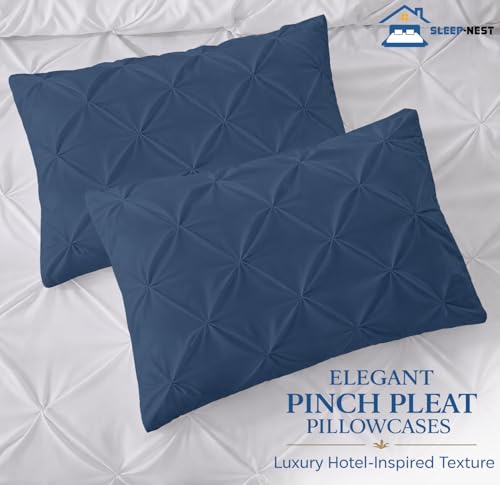 Super King Pinch Pleated Duvet Cover Set - 100% Egyptian Cotton, Medium Blue