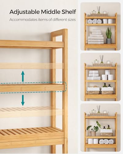 Bamboo 3-Tier Over-The-Toilet Bathroom Organizer with Adjustable Shelf