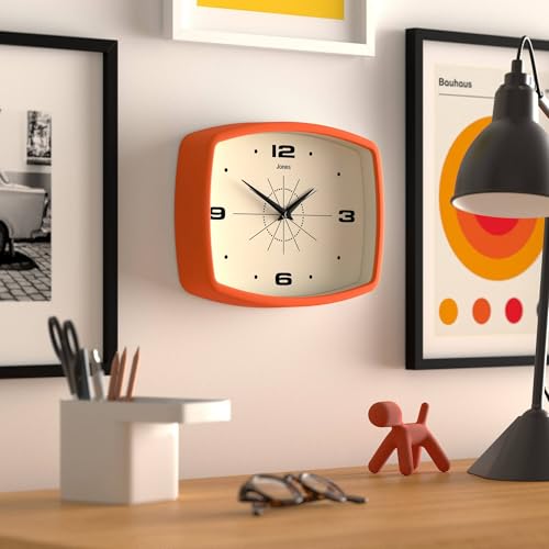 Retro Rectangular Wall Clock 10-Inch Orange Mid-Century Modern Decor