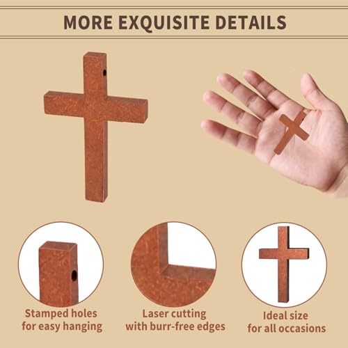 50 Pcs Small Wooden Crosses for Crafts, 1.7-Inch DIY Pendant Charms
