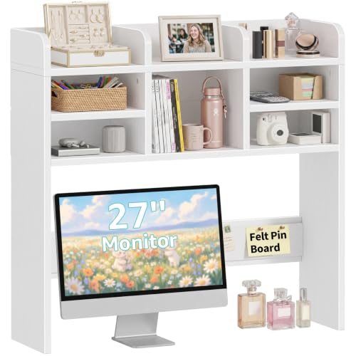 37-Inch Desk Hutch with Felt Pinboard and Cubby Storage for Dorms