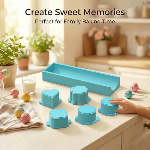 5-Piece Cake Pop Mold Set with Tray - 5 Shape Plunger Cutters for Baking