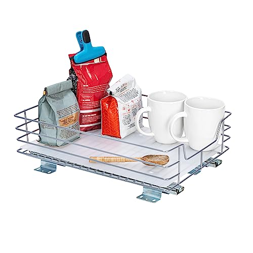 Household Essentials Sliding Pantry Organizer,4.92" H x 12.01" W x 15.94" D,Perfect Kitchen Organization Solution, Durable Powder-Coated Steel Frame,Easy to Install, Mounting Hardware Included,Nickel
