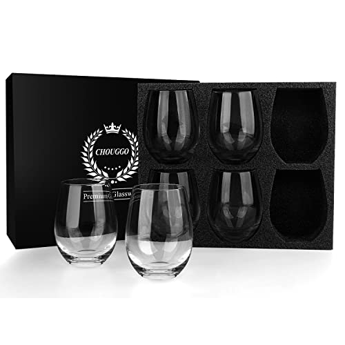 Chouggo Set of 6 Hand Blown Crystal Wine Glasses 18oz - Elegant Gift for Wine Lovers