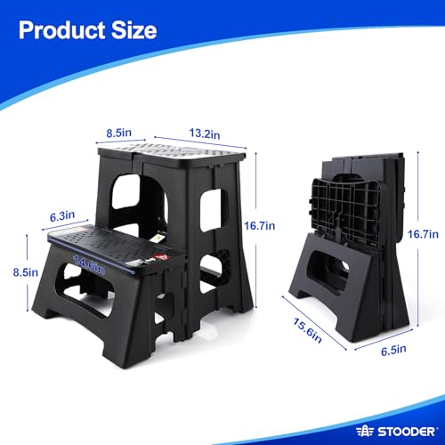2-Step Folding Step Stool, 300lb Capacity Heavy-Duty Collapsible Stool