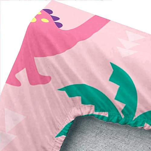 Axolotl Pink Twin Dinosaur Bedding Set - 4Pcs Kids Sheet Set with Fitted & Flat Sheets + Pillowcases