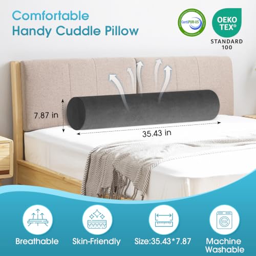 Memory Foam Body Pillow - 35-Inch Cylindrical Pillow with Velvet Cover