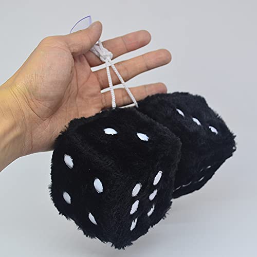 3-Inch Plush Fuzzy Dice for Car Rearview Mirror - Black and White