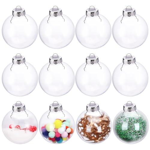 Clear Fillable Plastic Ornament Balls 12-Pack (3.15 Inch / 80mm) for DIY Crafts