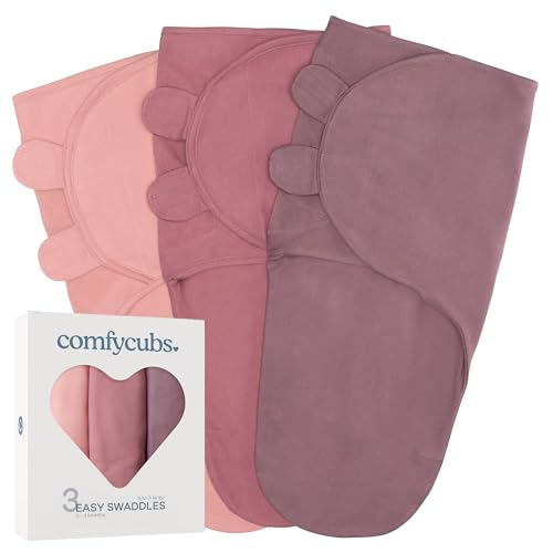Comfy Cubs Easy Swaddle Blanket 3-Pack - Cotton Baby Swaddles (Size S)