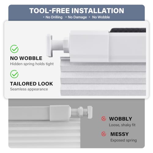 Cordless Blackout Cellular Shades, 34" W x 48" H, White - No Drill Honeycomb Blinds