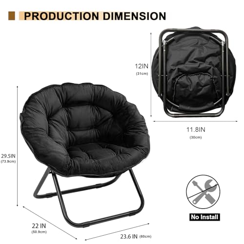 Grezone Black Oversized Folding Moon Chair - Comfortable Indoor/Outdoor Lazy Seat