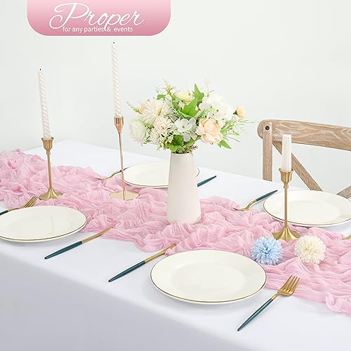 10 Pack 20x120 in Pink Cheesecloth Table Runner, 10ft Gauze Wedding Decor