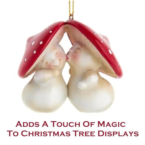 The Bridge Collection 2.83" Resin Kissing Mushrooms Ornament - Cute Mushroom Couple, Christmas Tree Decoration, Holiday Decor, Gift for Lovers