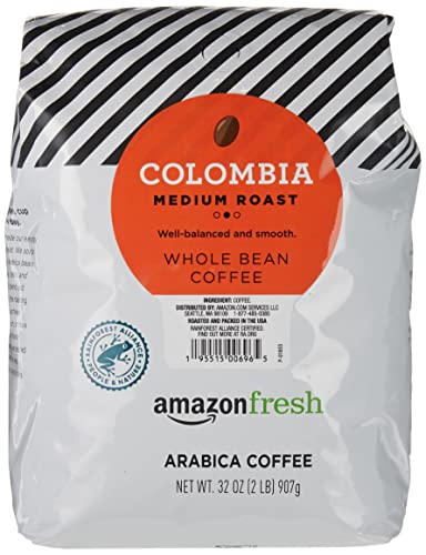 Amazon Fresh Colombia Whole Bean Coffee, Medium Roast, 32 Oz