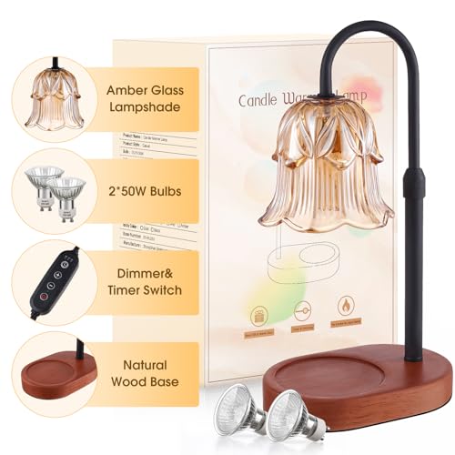 Electric Candle Warmer Lamp with Timer - Amber Tulip Glass Wax Melter
