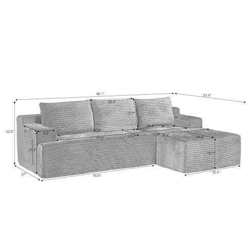 96-Inch L-Shaped Modular Corduroy Sectional Sofa with Deep Seating
