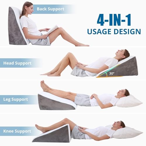 Memory Foam Wedge Pillow 24x24x12 Inch for Back Pain Relief