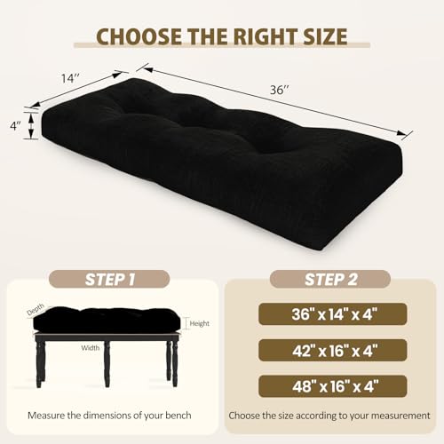 Tufted Indoor Bench Cushion 36x14x4 Inch, Non-Slip Foam Seat Pad