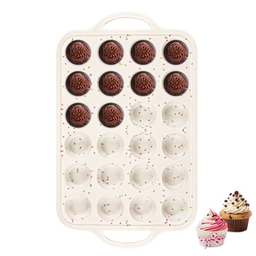24-Cup Silicone Mini Muffin Pan with Metal Frame - Non-Stick Cupcake Tray
