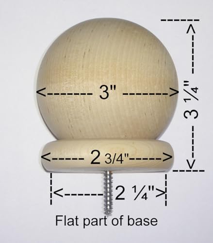3-Inch Round Wooden Finial with 3/16 Inch Screw for Wood Posts and Railings