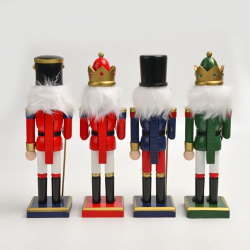 ENLAYER 4PCS 15 Inch Wooden Nutcracker Christmas Decorations - Festive Hand-Painted Collectible Set, Winter Table & Fireplace Decor (Variant: 15in-a4)