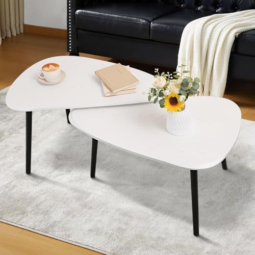 Triangle Nesting Coffee Table Set of 2, Modern Space-Saving Side Tables