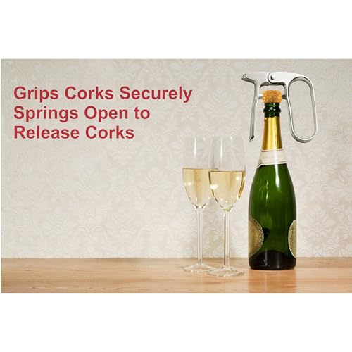 HIC Kitchen Champagne Opener - Spring-Action Wine Bottle Corkscrew for Natural & Synthetic Corks
