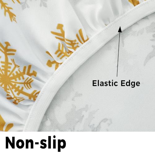 Miffrank Christmas Round Fitted Tablecloth 40-44in with Elastic Edge – Waterproof Snow Reindeer Xmas Tree Pattern