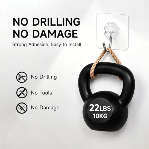 16-Pack Heavy Duty Adhesive Hooks, Clear Damage-Free Wall Hooks for Hanging