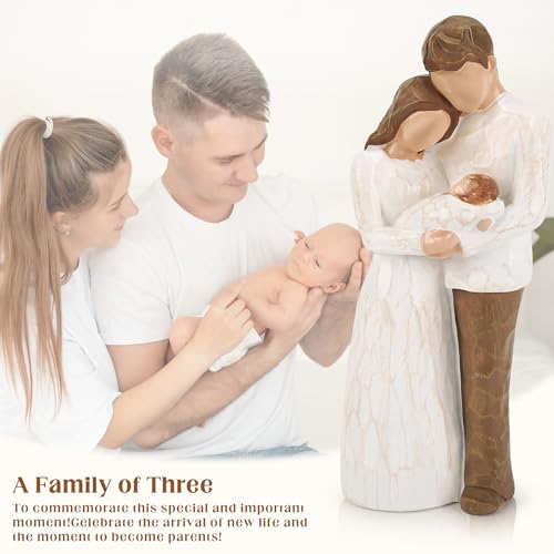 Family of Three Figurine for New Parents, Hand-Painted Resin Statue