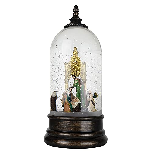 10-Inch Light-Up Rotating Nativity Snow Globe Lantern with Holy Family