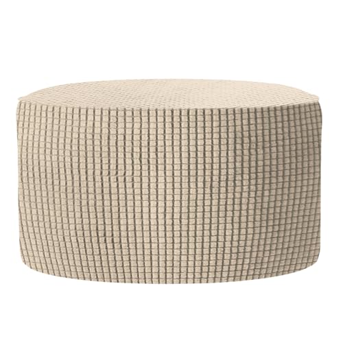 Stretchable Khaki Ottoman Cover with Elastic Bottom, Fits 50-58cm