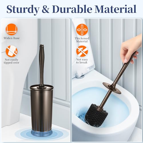 Toilet Brush and Holder Set (2 Pack) - Deep Cleaning Bathroom Scrubber, Bronze
