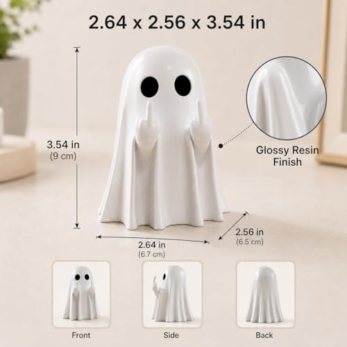 Funny Middle Finger Ghost Figurine, Sassy Resin Halloween Desk Decor