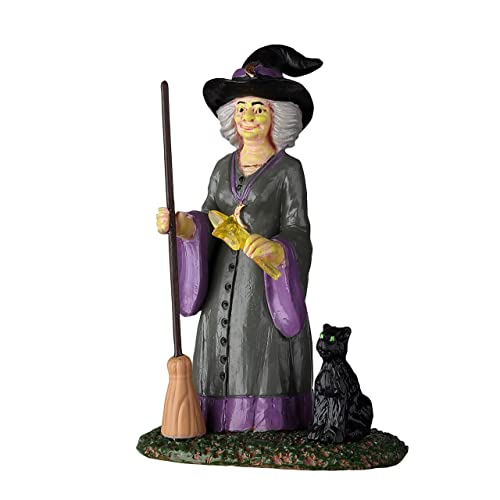 Spooky Town Witch with Cat Miniature Figurine for Halloween Villages