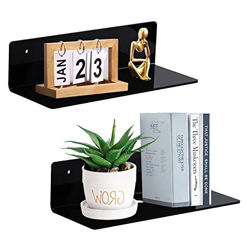 9-Inch Acrylic Floating Wall Shelves, Set of 2 Adhesive Display Ledges