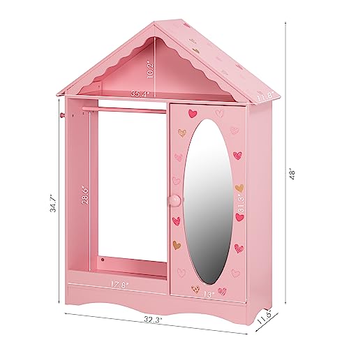 Kids Dollhouse Dress Up Wardrobe with Mirror and Storage Closet