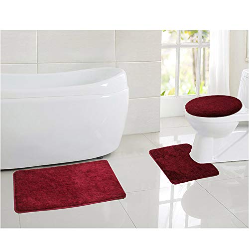 3-Piece Bathroom Rug Set, Anti-Slip Soft Bath Mat, U-Shaped Rug & Lid Cover