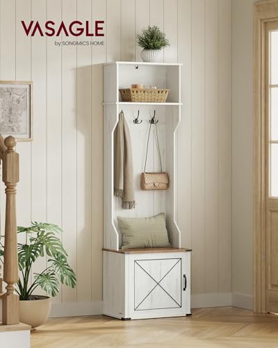 Farmhouse Hall Tree with Bench and Shoe Storage Cabinet, Rustic Coat Rack