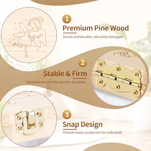 Wooden Baby Teeth Keepsake Box with Hair & Umbilical Cord Organizer