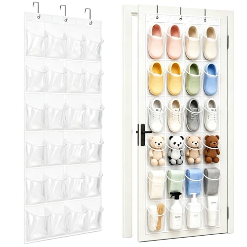 Over-the-Door Shoe Organizer, 24 Clear Pockets Hanging Storage Rack