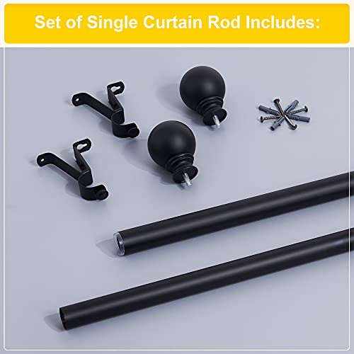 NICETOWN Black Curtain Rods for Windows 28 to 48 inch, 1 1/8 Diameter Adjustable Modern Ball Final Design Decorative Drapery Rod, Matte Black