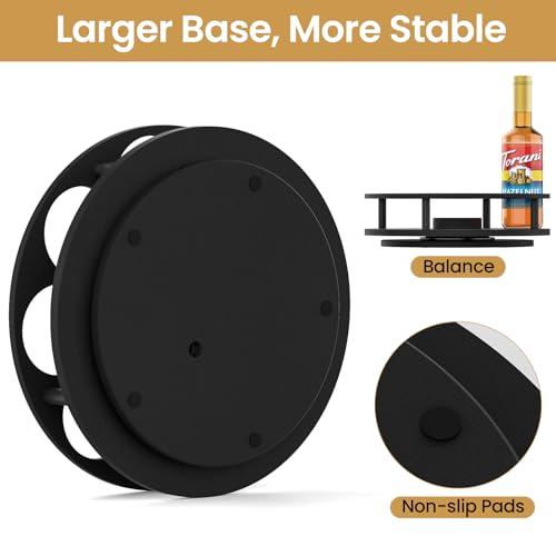 Rotating Coffee Syrup Organizer - 9 Bottle Wooden Rack for Countertop