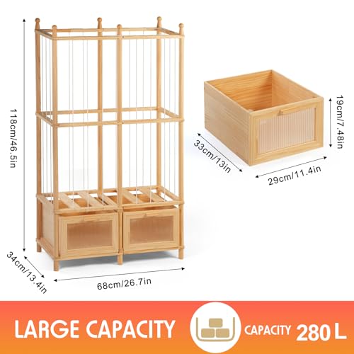 Stuffed Animal Storage Tower with Two Wooden Drawers, 280L Toy Organizer