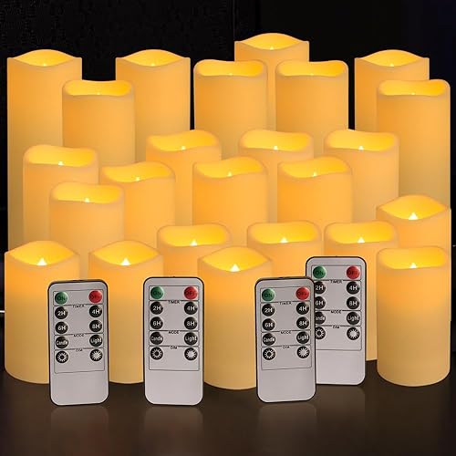 YOROXRG 24 Pack Ivory Waterproof Outdoor Flameless Candles with Remote & Timer Set