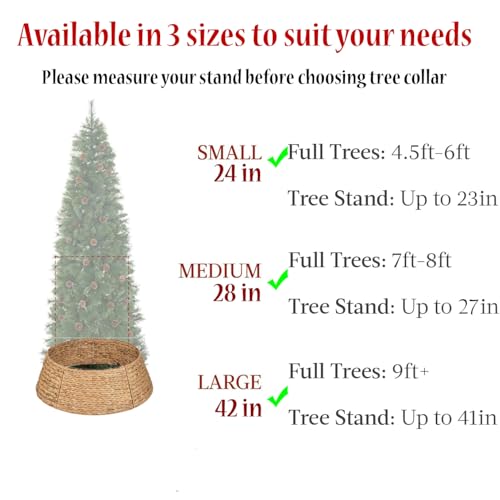 28-Inch Woven Water Hyacinth Christmas Tree Collar - Adjustable Ring Skirt