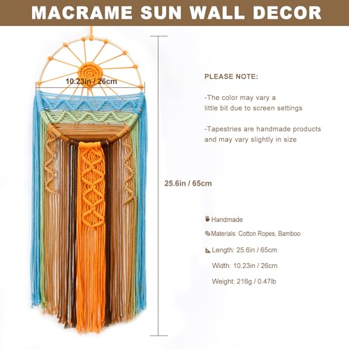 Handmade Macrame Wall Hanging Tapestry - Boho Sun Dream Catcher Decor