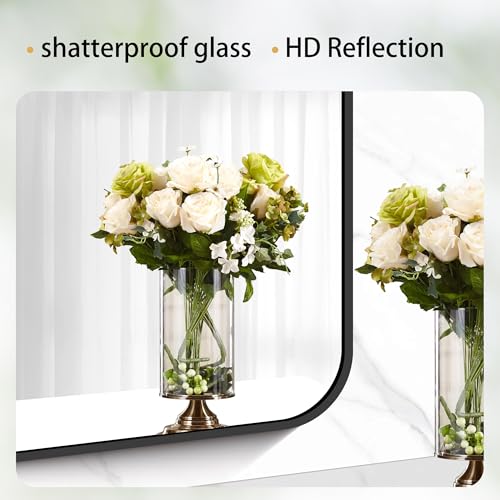 30" x 36" Rectangular Bathroom Mirror, Matte Black Metal Wall Mirror